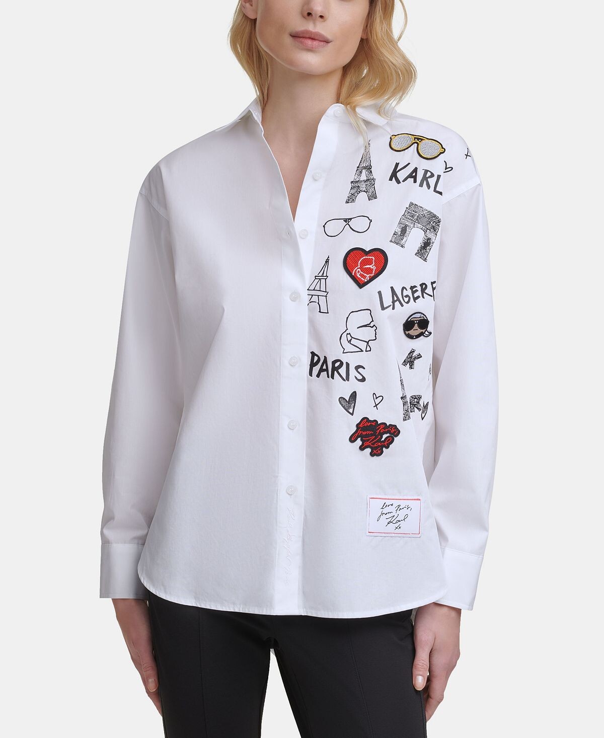 

Женская рубашка с культовым мотивом KARL LAGERFELD PARIS, белый