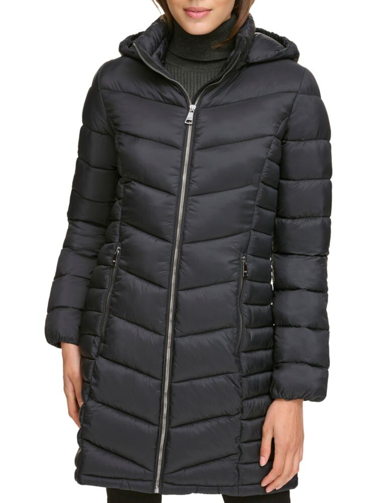 Стеганое пуховик с капюшоном Dkny, черный