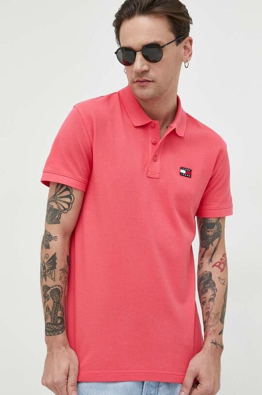 

Хлопковая рубашка-поло Tommy Jeans, розовый