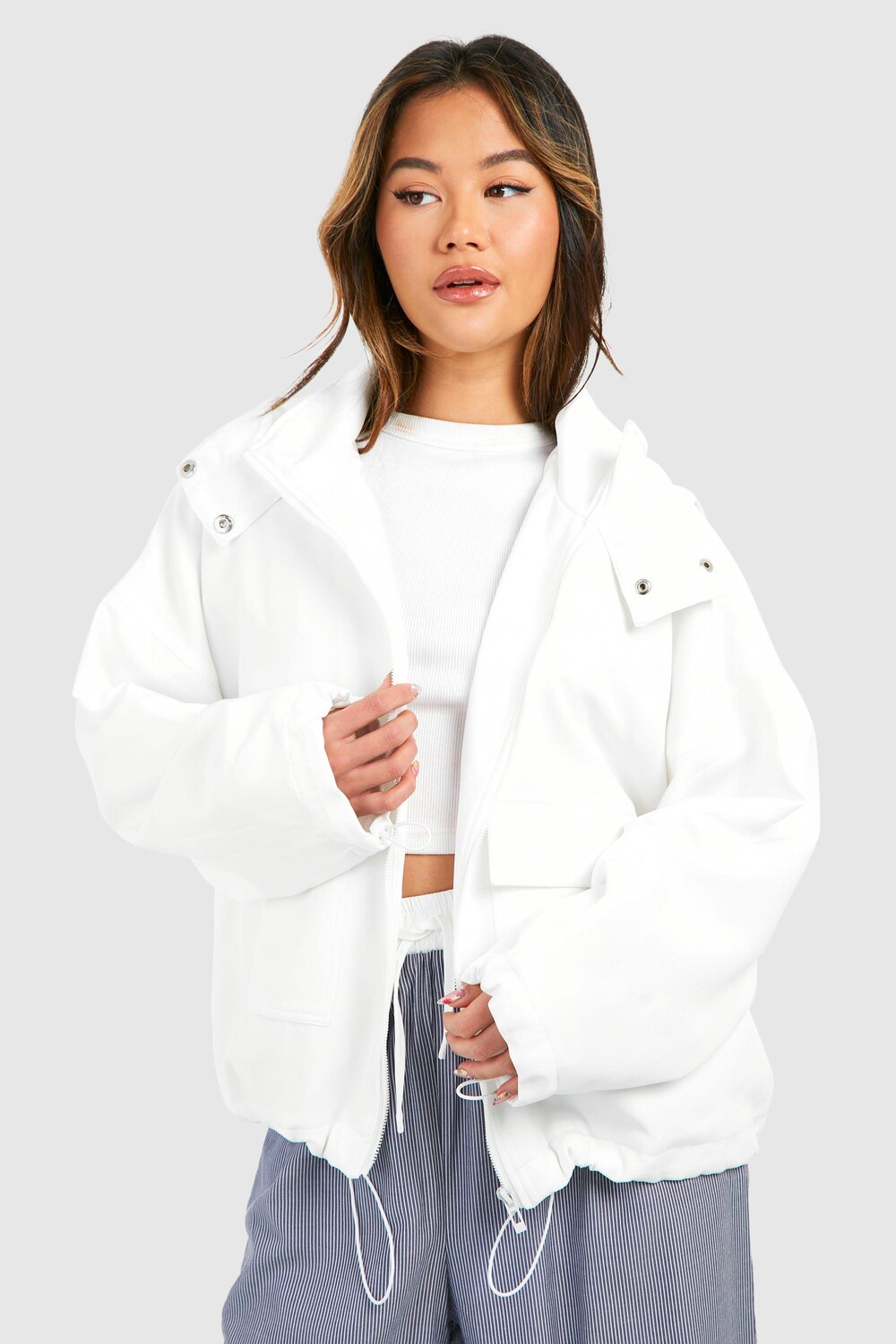 

Куртка с капюшоном и карманами boohoo, белый, Серый