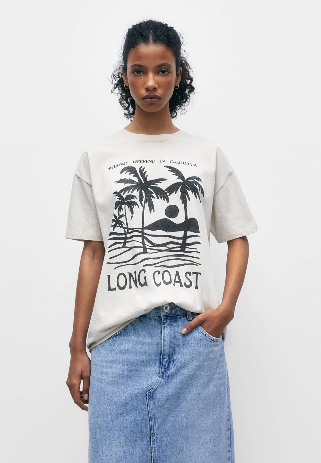 

Футболка с принтом PULL&BEAR, бежевый