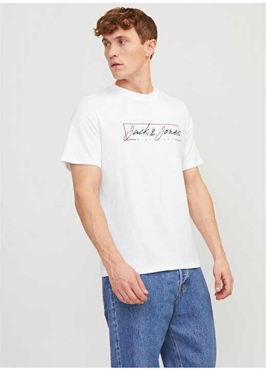 

Белая мужская футболка с круглым вырезом JJZURI TEE SS CREW NECK LN Jack & Jones, белый