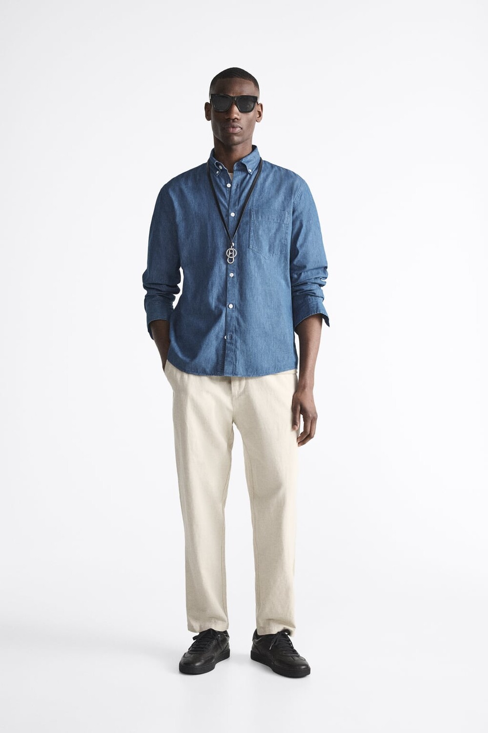 

Льняные хлопковые брюки ZARA, бежевый