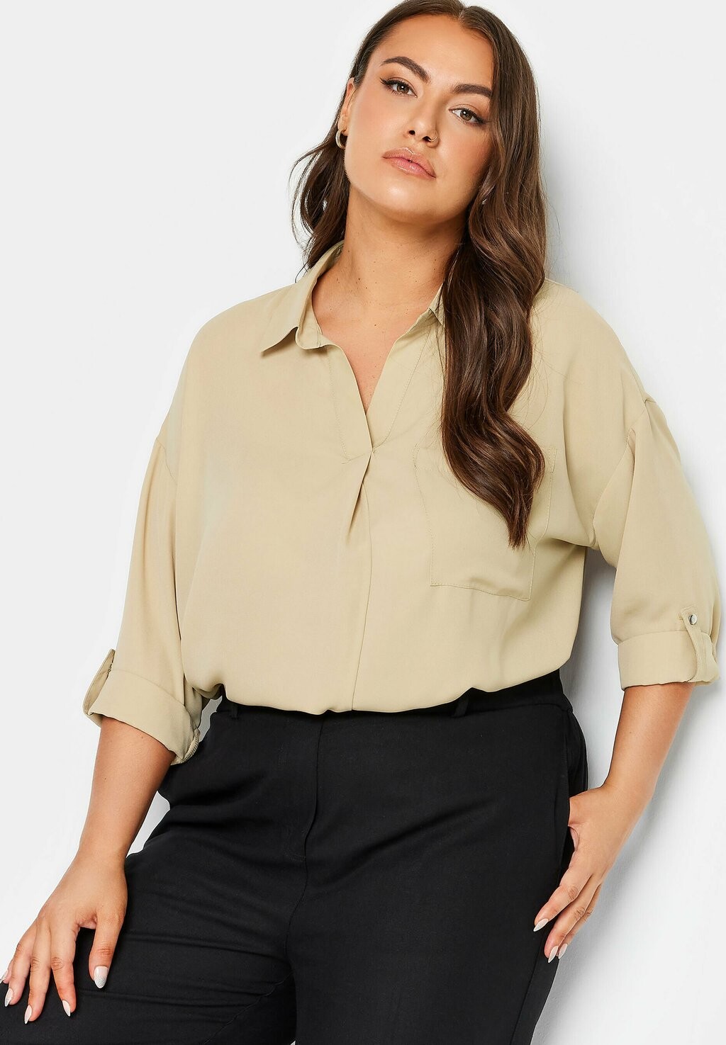 

Блузка HALF PLACKET COLLARED Yours Clothing, цвет beige