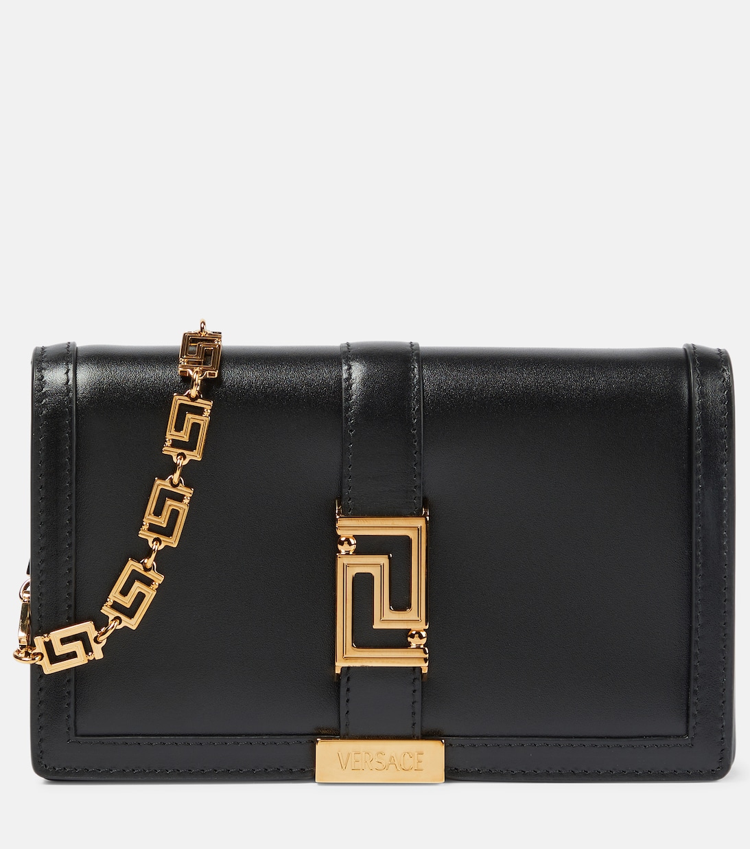 Кожаная сумка через плечо Greca Goddess Versace, черный мини сумка greca goddess versace цвет pink