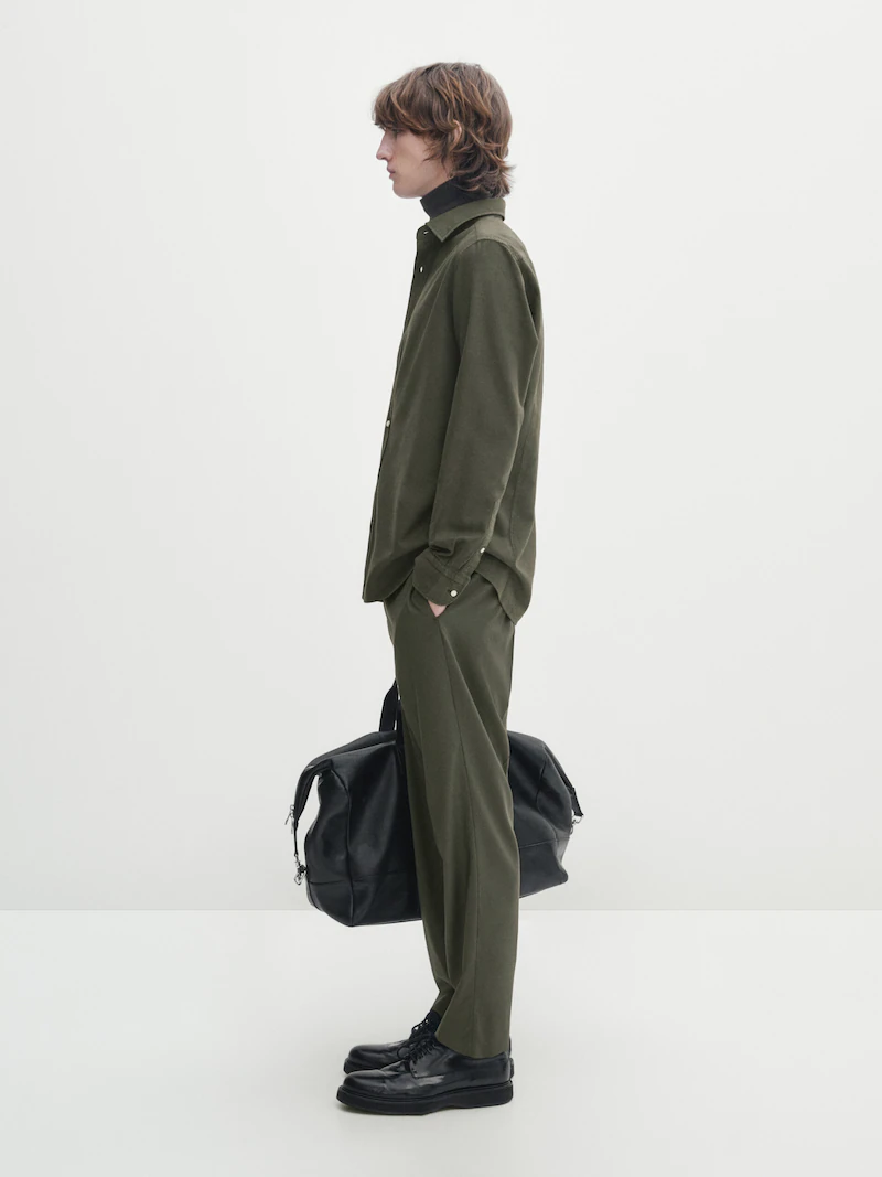 

Рубашка узкого кроя из 100% хлопка Massimo Dutti, зеленый