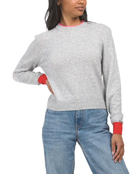 

Кашемировый свитер с круглым вырезом и нашивкой на локтях Brodie Cashmere, серый