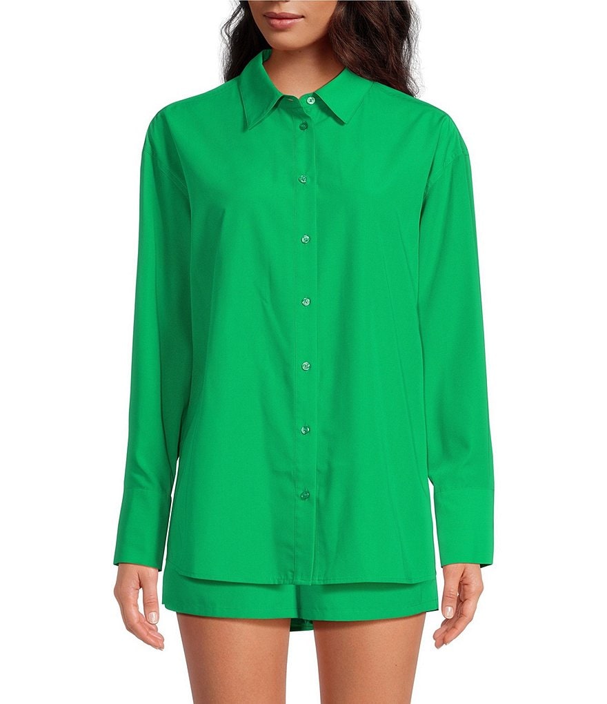 Gianni Bini, рубашка из поплина с длинными рукавами и пуговицами спереди Gianni Bini, зеленый цена и фото