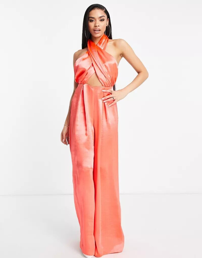 

Коралловый комбинезон из блестящего атласа ASOS Wear Me Everything