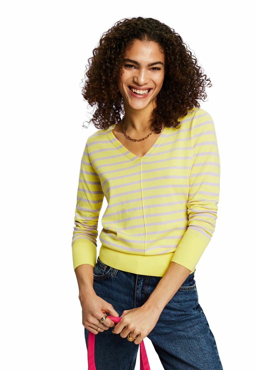 Вязаный свитер CO V-NECK STRIP Esprit, цвет pastel yellow