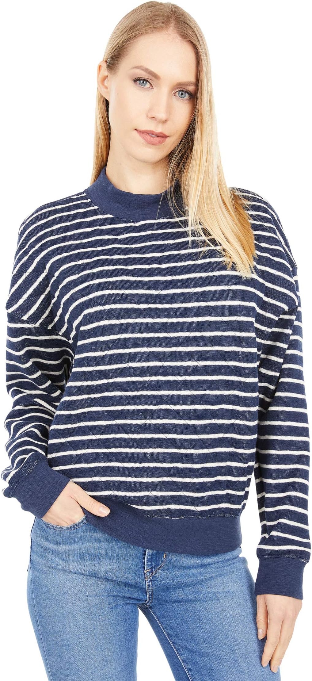 

Толстовка Madewell Quilted Studio Mockneck Sweatshirt in Stripe, цвет Dark Nightfall