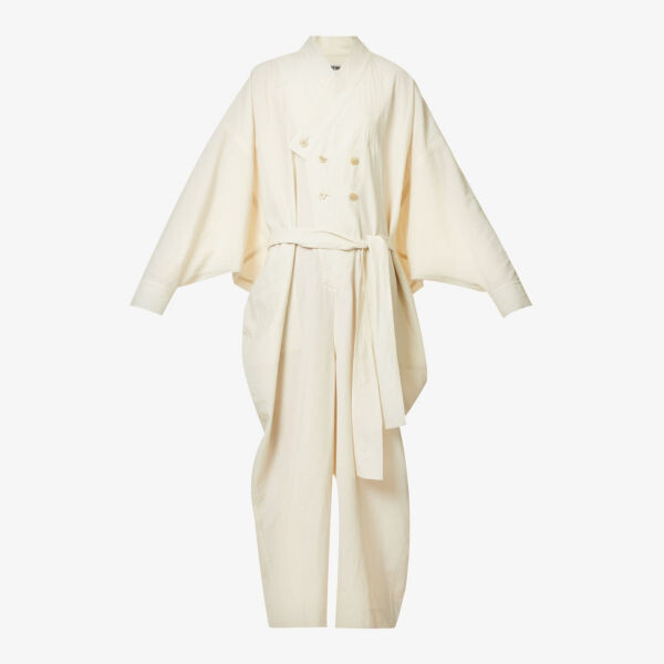 

Двубортное вязаное пальто со складками Issey Miyake, белый