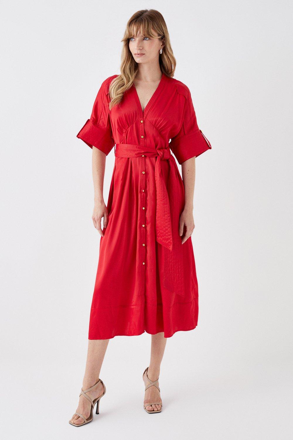 Атласное платье-рубашка в стиле милитари Coast, красный