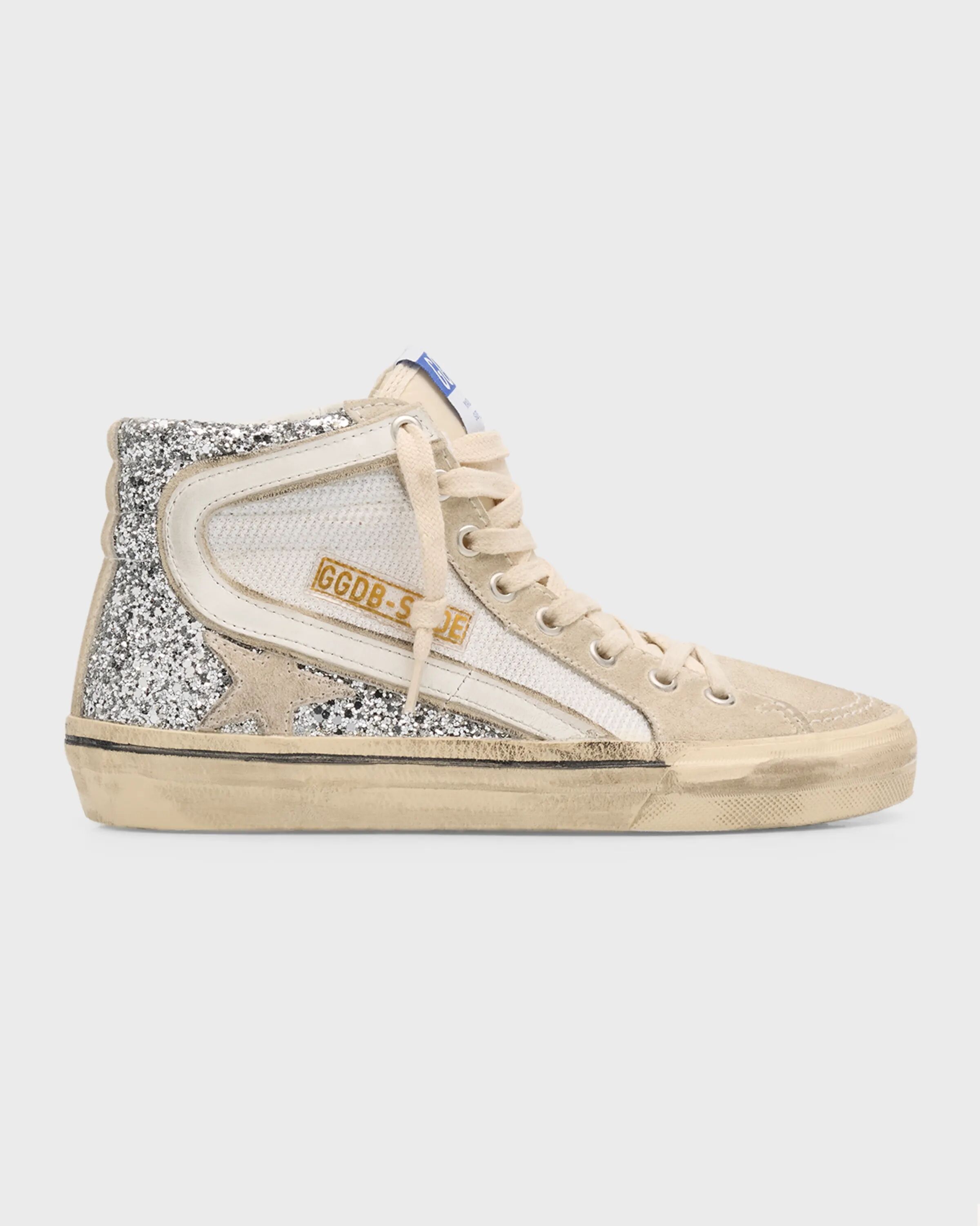 

Высокие кеды Slide с блестками Golden Goose, цвет Silverwhitemarble