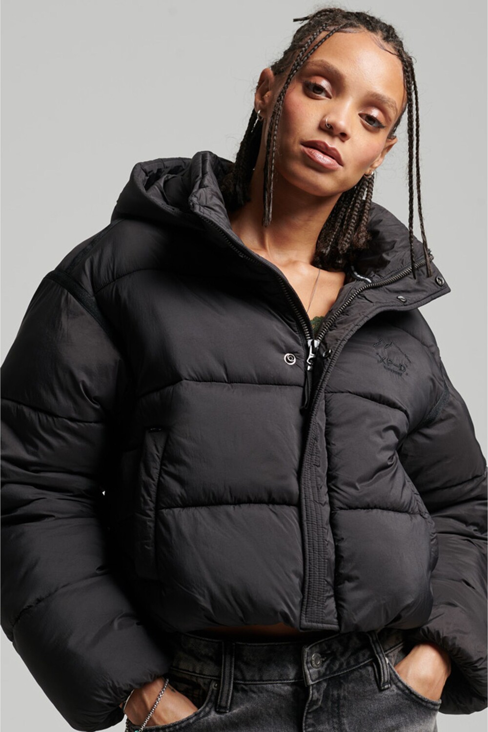 

Пуховик-кокон укороченного кроя Superdry, черный