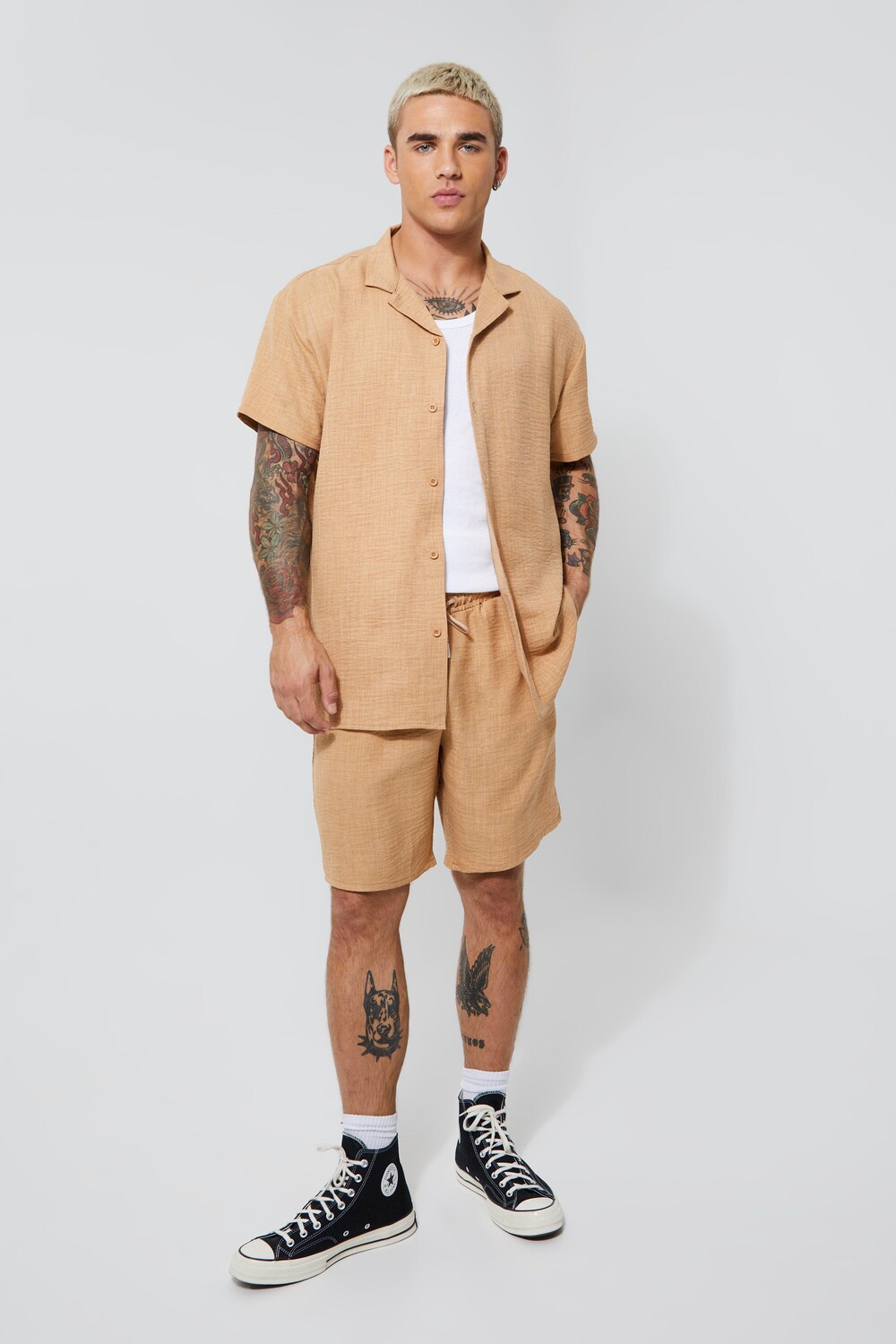 

Льняная рубашка revere и короткие рукава оверсайз Boohoo, серо-коричневый