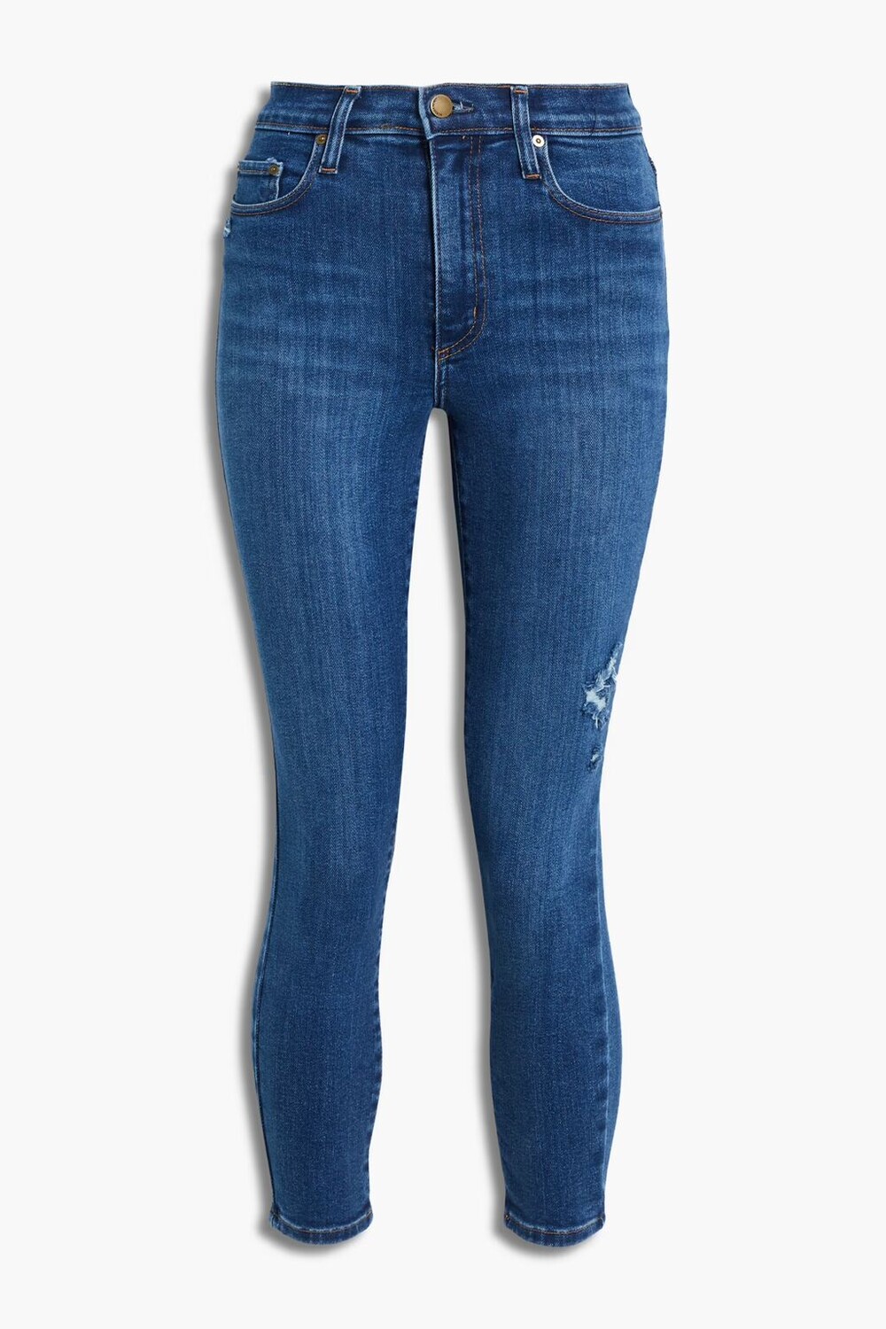 

Культовые укороченные потертые джинсы скинни с высокой посадкой Nobody Denim, средний деним