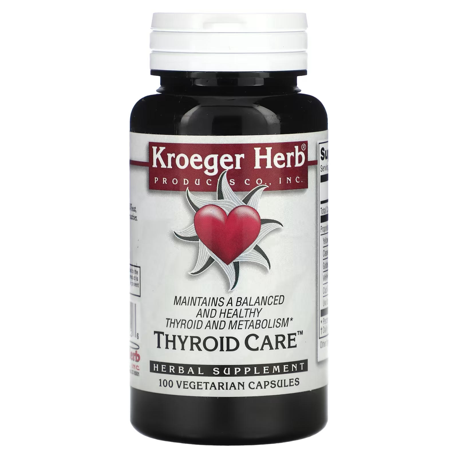 Пищевая добавка Kroeger Herb Co для ухода за щитовидной железой, 100 вегетарианских капсул