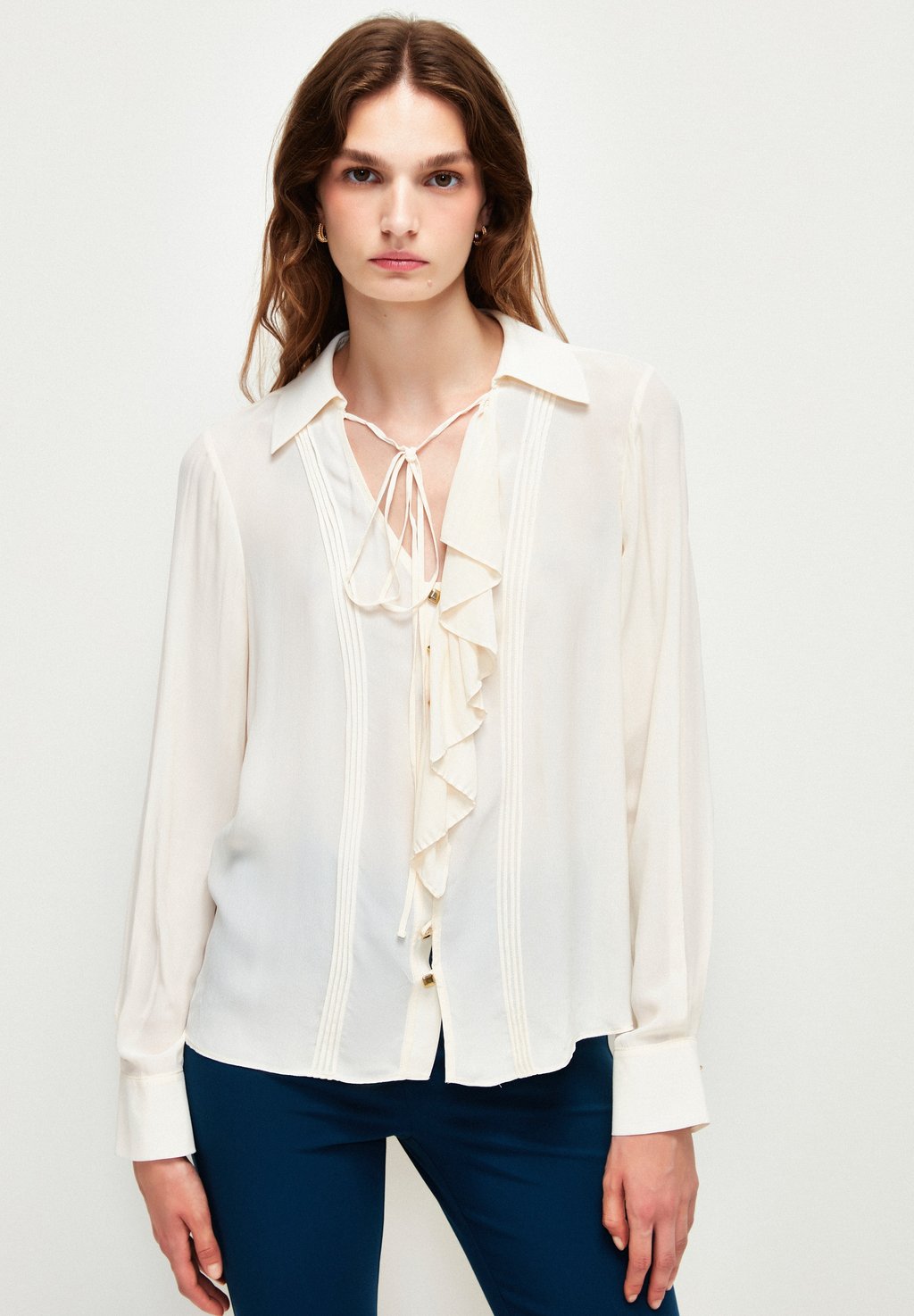 Блузка-рубашка ONE SIDE RUFFLED adL, цвет vanilla