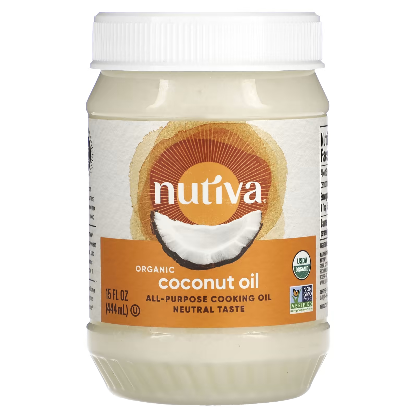 nutiva органическое кокосовое масло первого отжима 444 мл Универсальное кулинарное масло, органическое кокосовое масло, 15 жидких унций (444 мл) Nutiva
