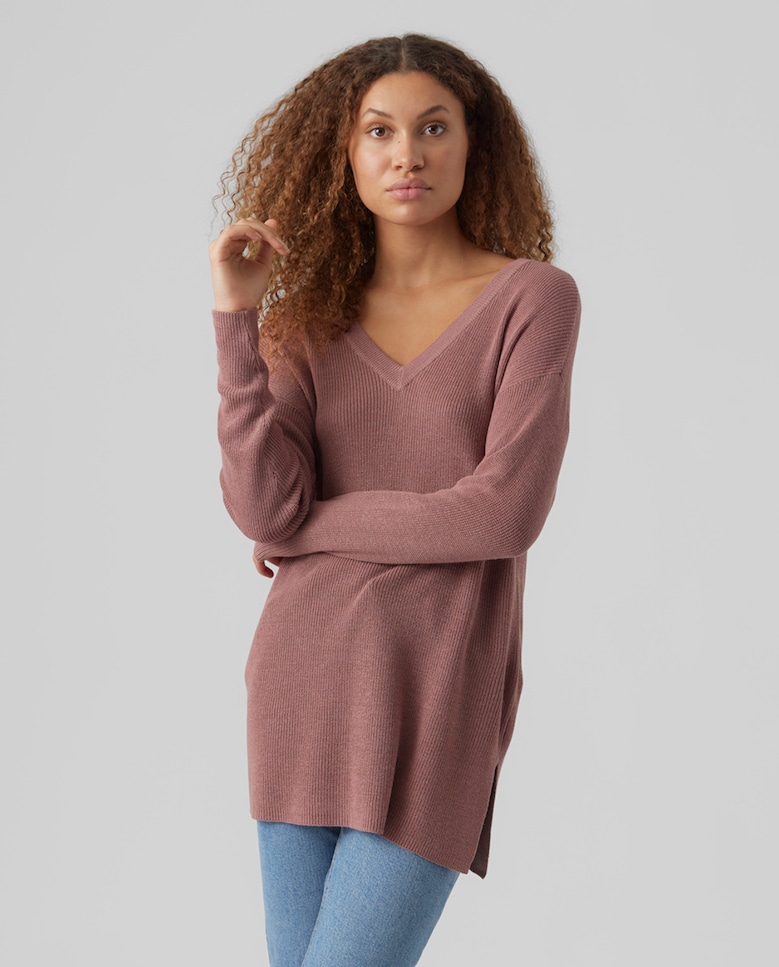 цена Длинный женский свитер с V-образным вырезом Vero Moda, фиолетовый