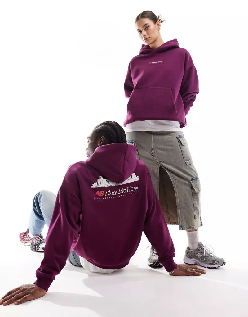 

Бордовая худи унисекс New Balance Home Again, эксклюзивно для ASOS