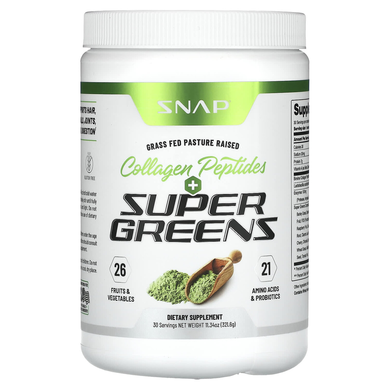 

Коллагеновые пептиды и зелень, 321,6 г (11,34 унции), Snap Supplements