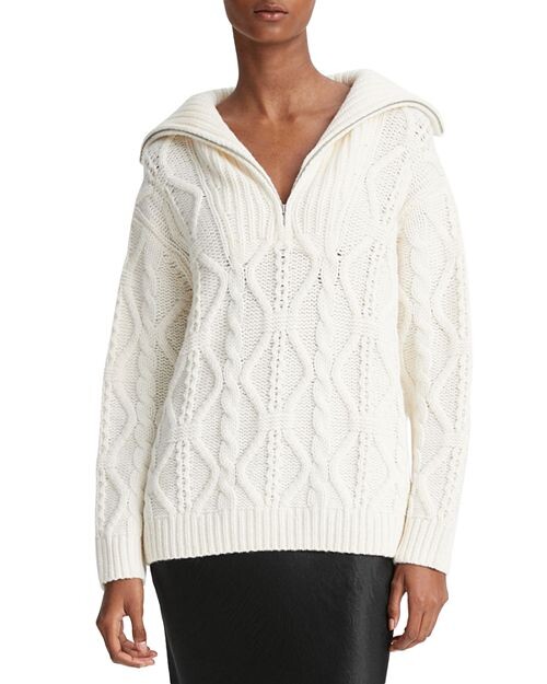 

Свитер вязанной вязки с полумолнией на молнии Vince, цвет Ivory/Cream