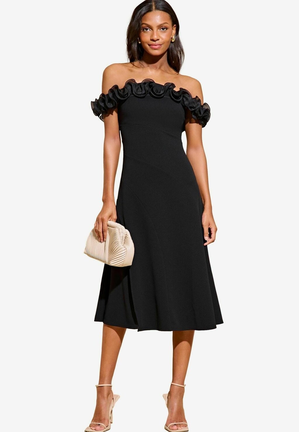 

Дневное платье RUFFLE BARDOT AND FLARE MIDI- REGULAR FIT Lipsy, черный
