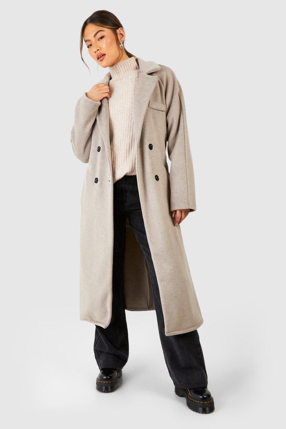цена Объемное пальто из текстурированной шерсти с рукавами реглан boohoo, бежевый
