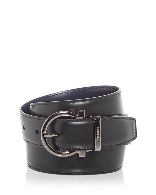 

Мужской двусторонний кожаный ремень с пряжкой Gancini Ferragamo, цвет Black