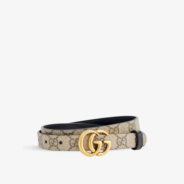 Двусторонний кожаный ремень с пряжкой с логотипом Gucci, черный