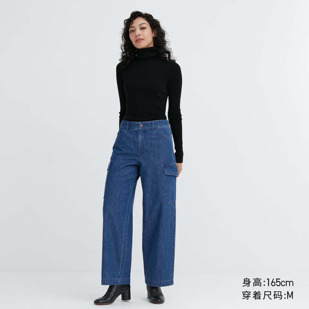 

Комбинезон Uniqlo широкий джинсовый прямого кроя, синий