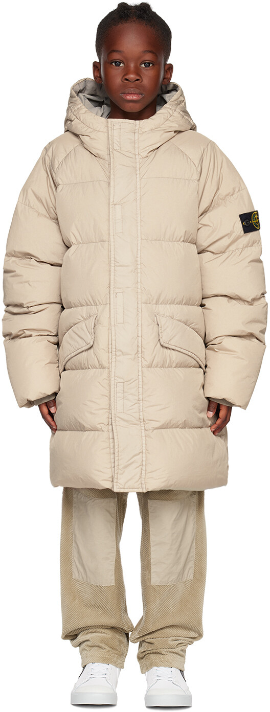 

Детский серый пуховик реглан Stone Island Junior