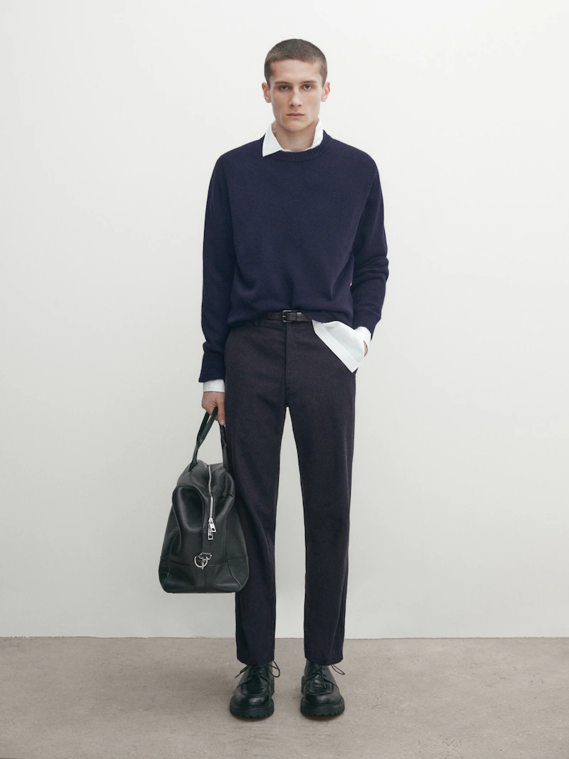 

Брюки чинос зауженного кроя с узором «гусиные лапки» Massimo Dutti, синий