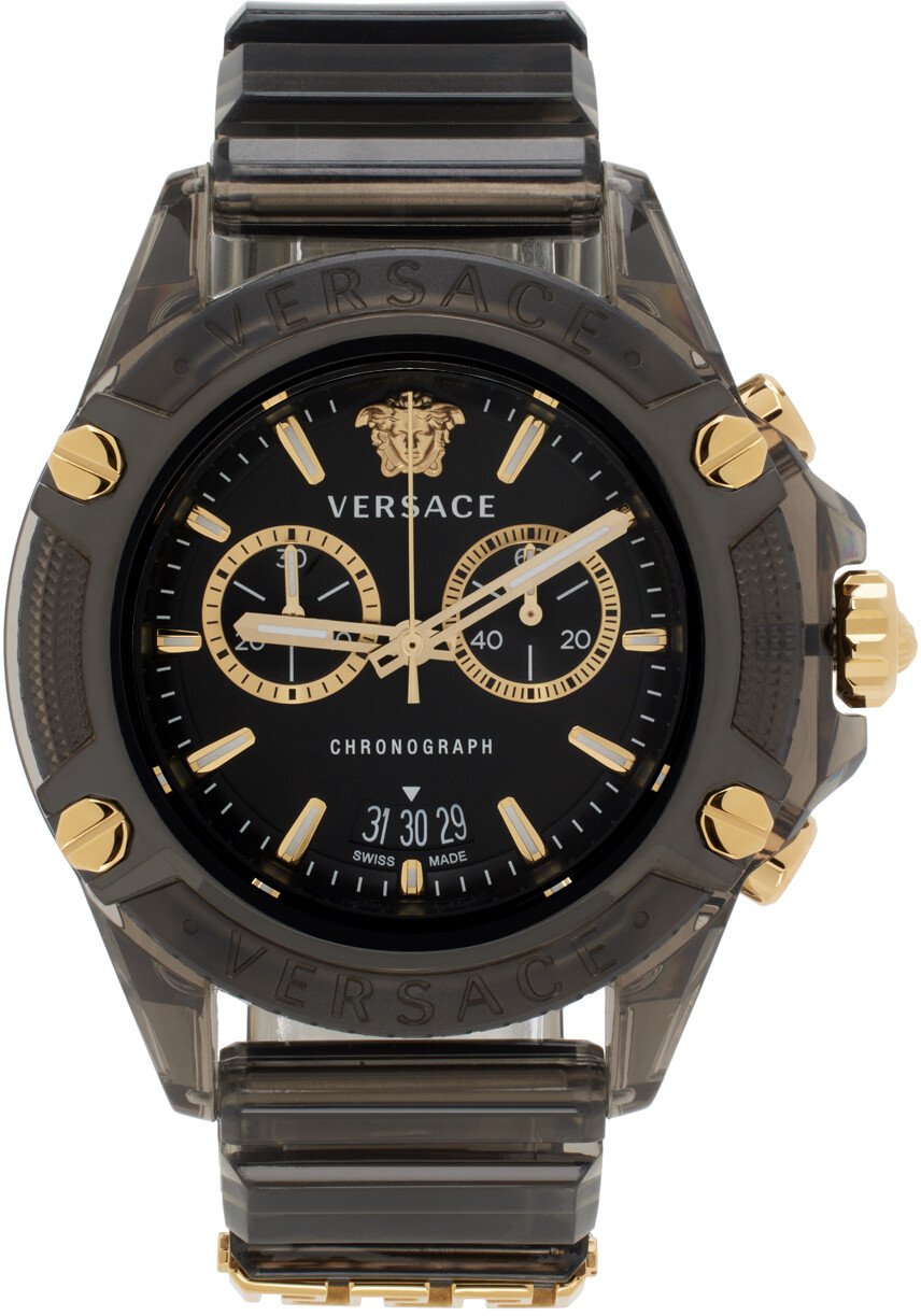 

Черно-золотые активные часы со значком Versace