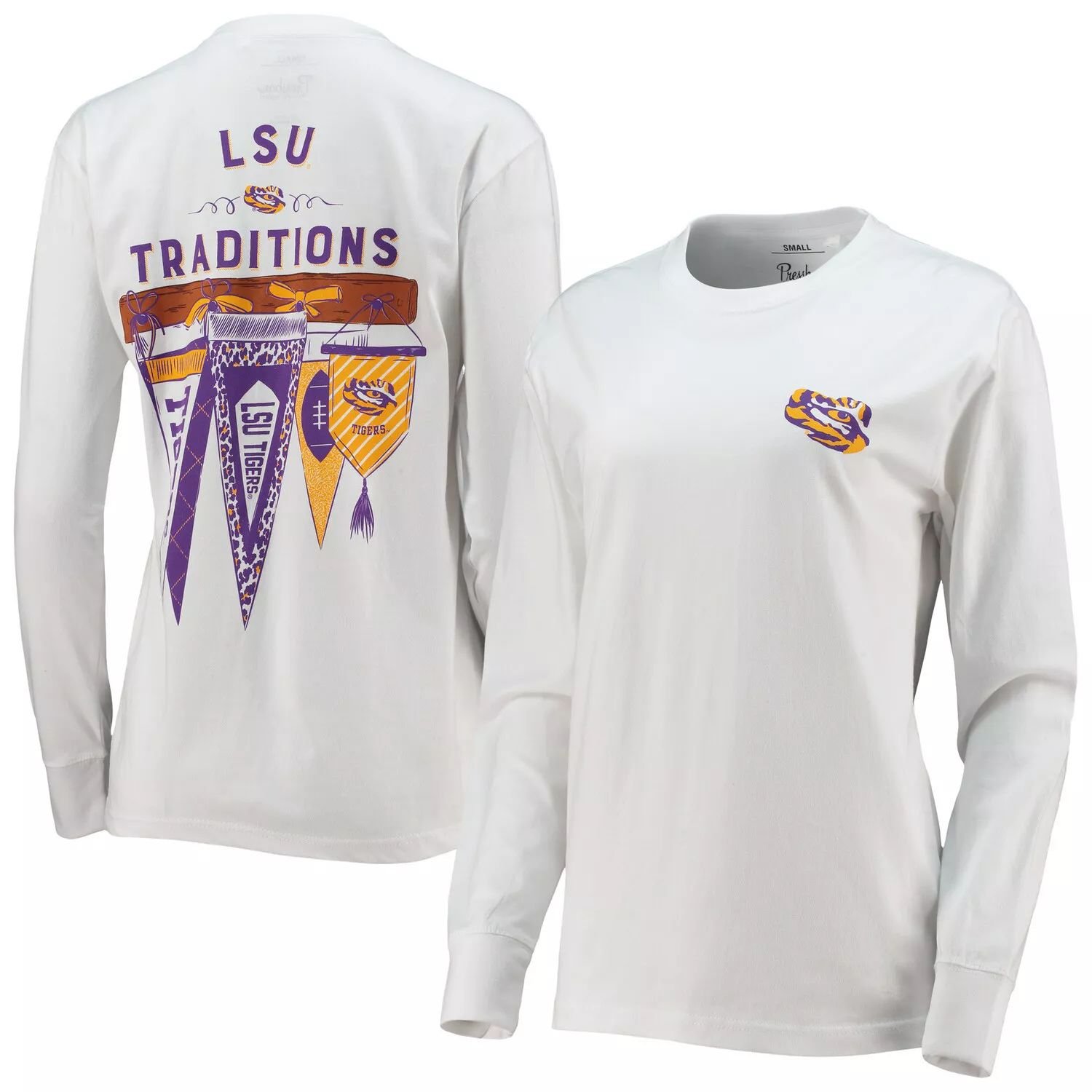 

Женская футболка с длинным рукавом и вымпелом для прессы, белая LSU Tigers Traditions, Белый