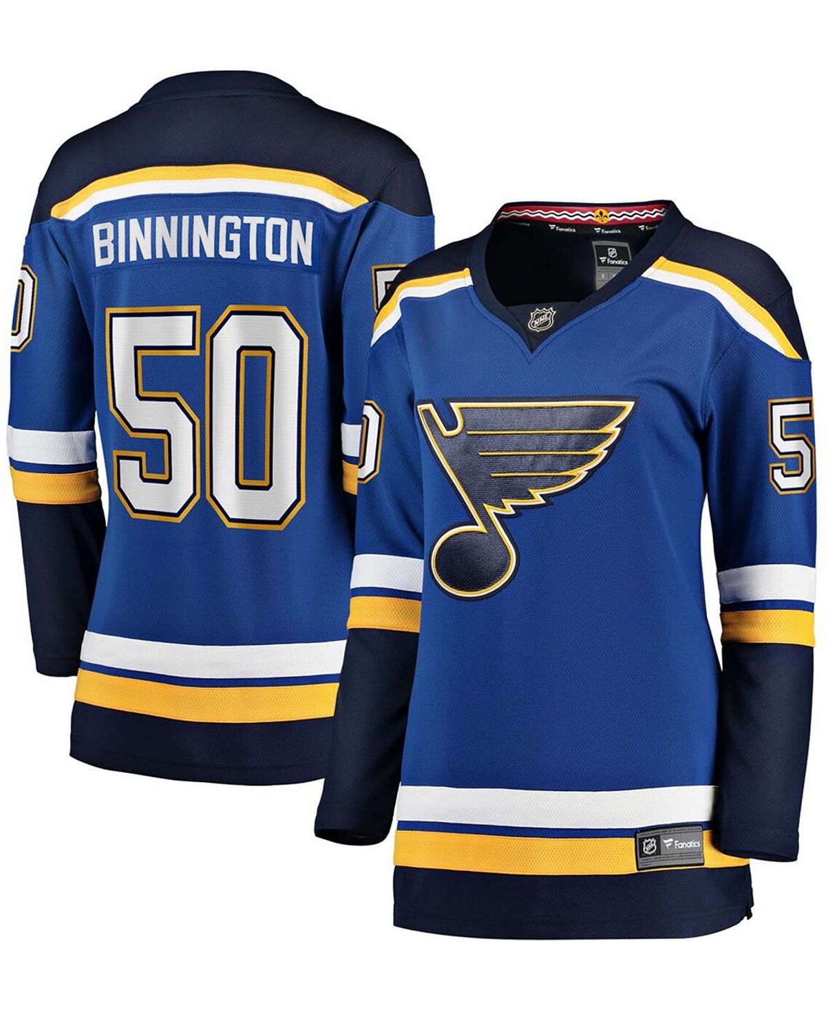 

Женская майка игрока Jordan Binnington Royal St. Louis Blues Home Premier Breakaway Player Fanatics, синий