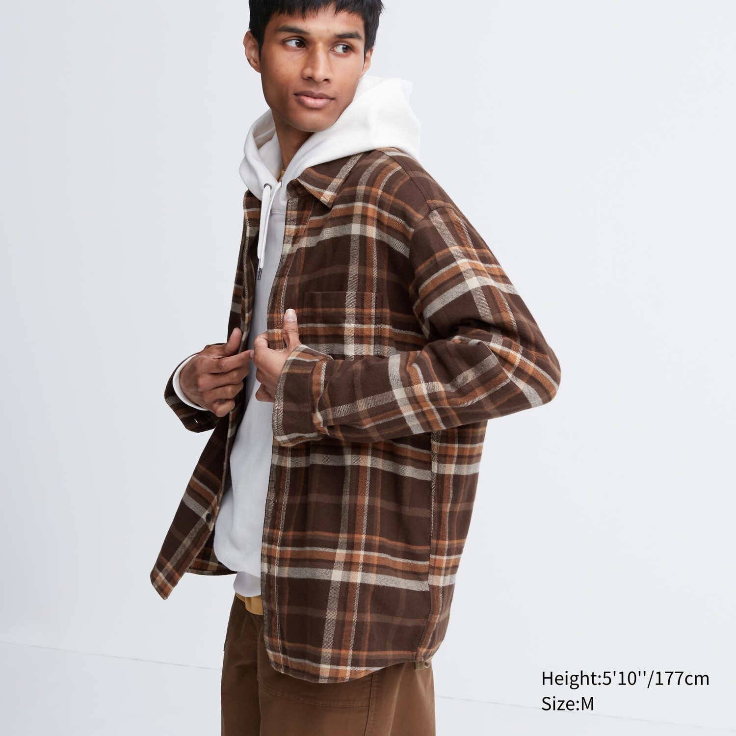 

Фланелевая рубашка стандартного кроя в клетку (стандартный воротник) Uniqlo, темно коричневый