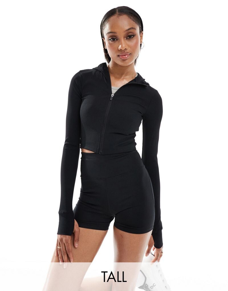 

Черный укороченный худи в рубчик ASOS 4505 Tall