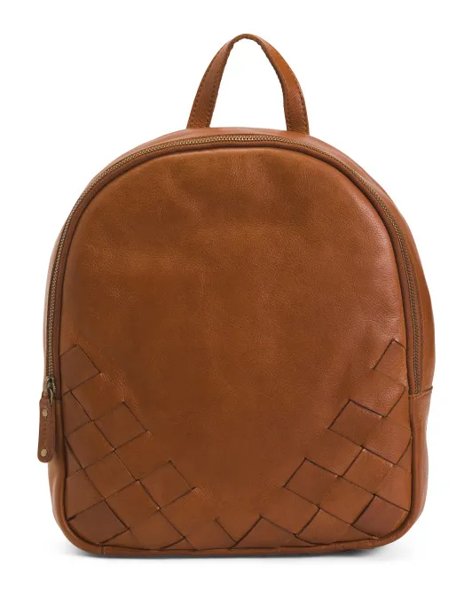 

Кожаный плетеный рюкзак Made In India, цвет Light Cognac