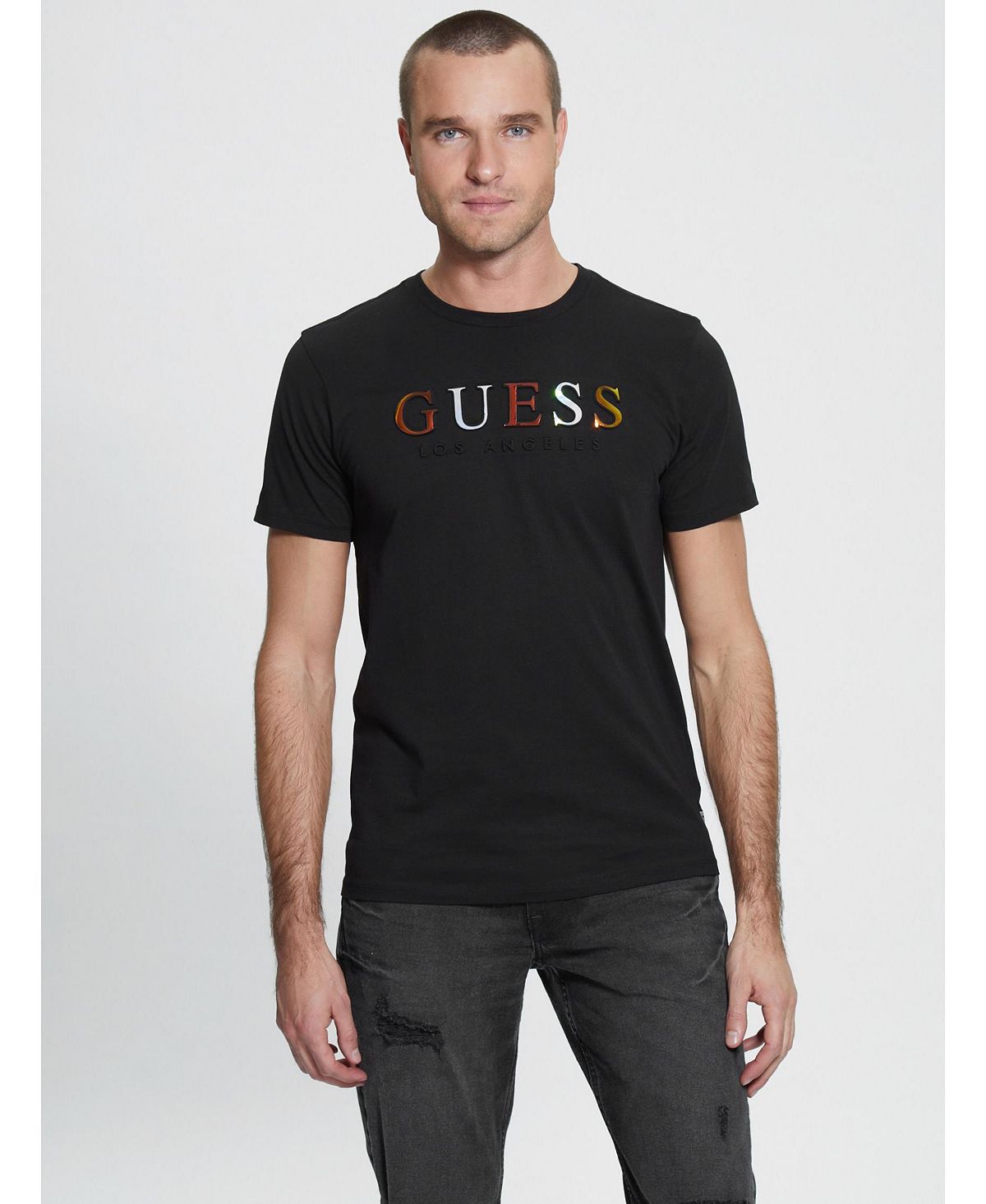 цена Мужская футболка с тисненым логотипом и короткими рукавами GUESS