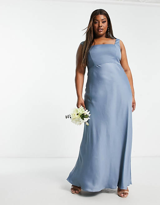 Темно-синее атласное платье макси с квадратным вырезом ASOS EDITION Curve атласное платье макси с квадратным вырезом asos edition