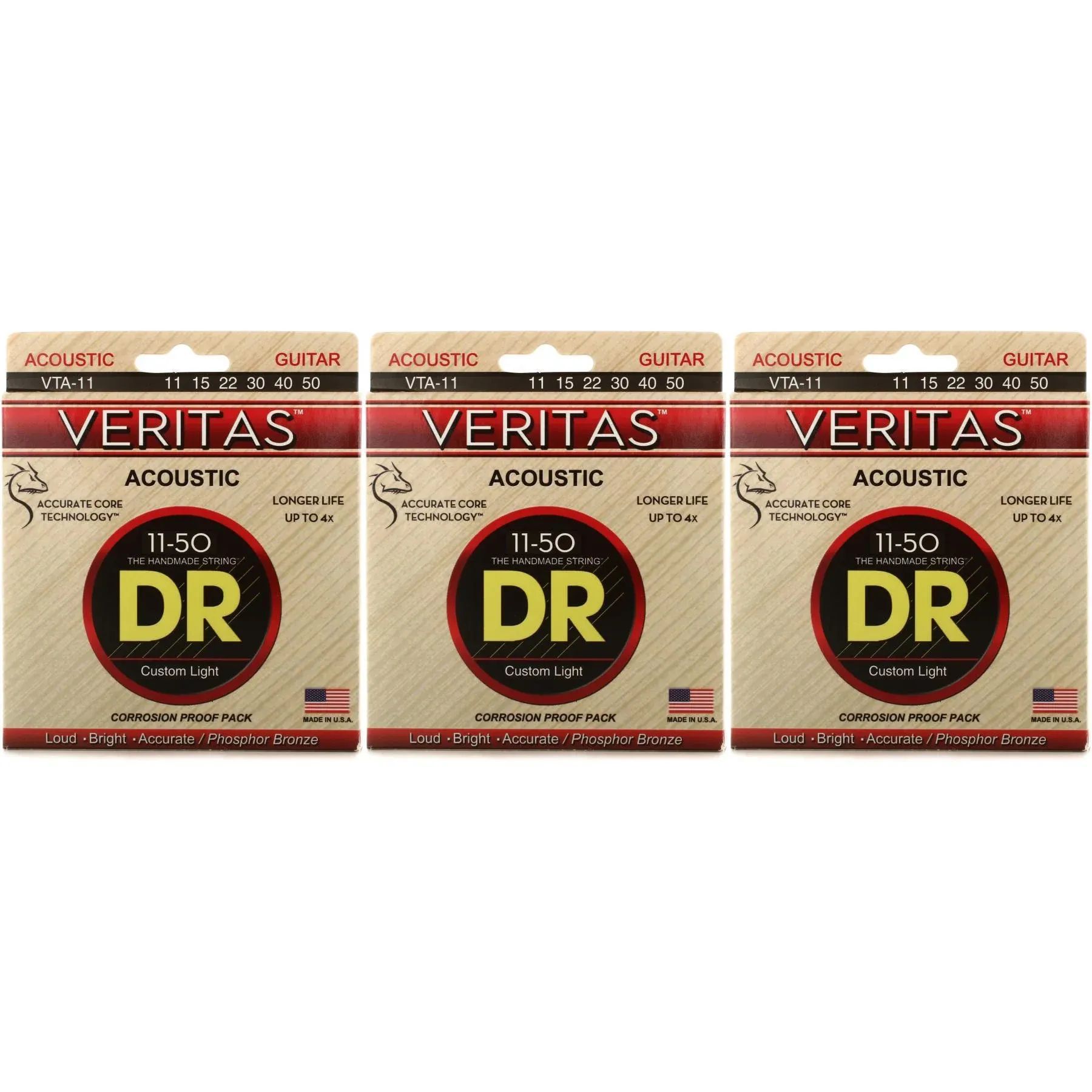 

Струны для акустической гитары DR Strings VTA-11 Veritas Phosphor Bronze — .011-.050 Custom Light (3 шт.)