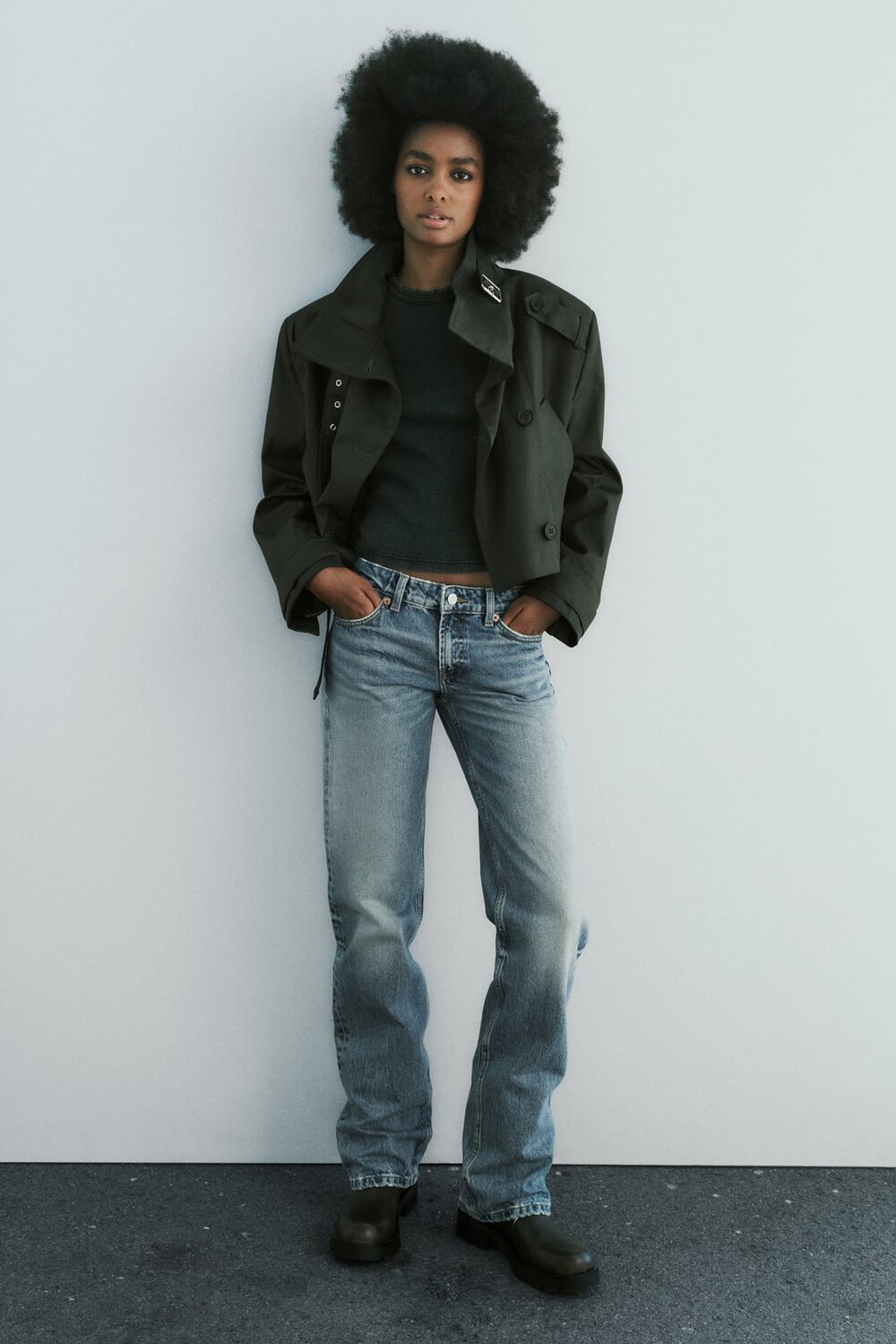 

Прямые джинсы TRF с низкой посадкой ZARA, синий