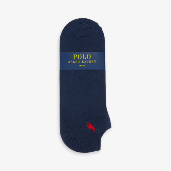 Комплект из трех носков из смесового хлопка с вышитым логотипом Polo Ralph Lauren, синий