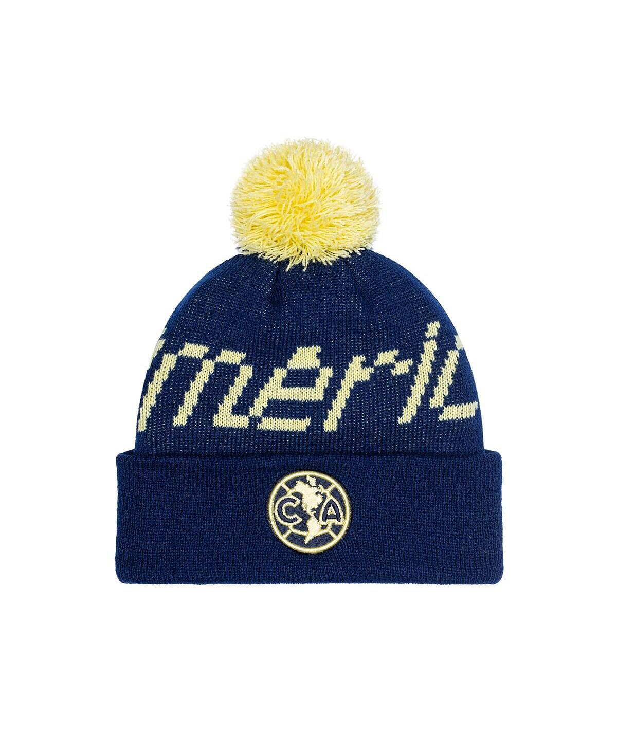 

Мужская вязаная шапка Navy Club America Pixel Neon с манжетами и помпоном Fan Ink