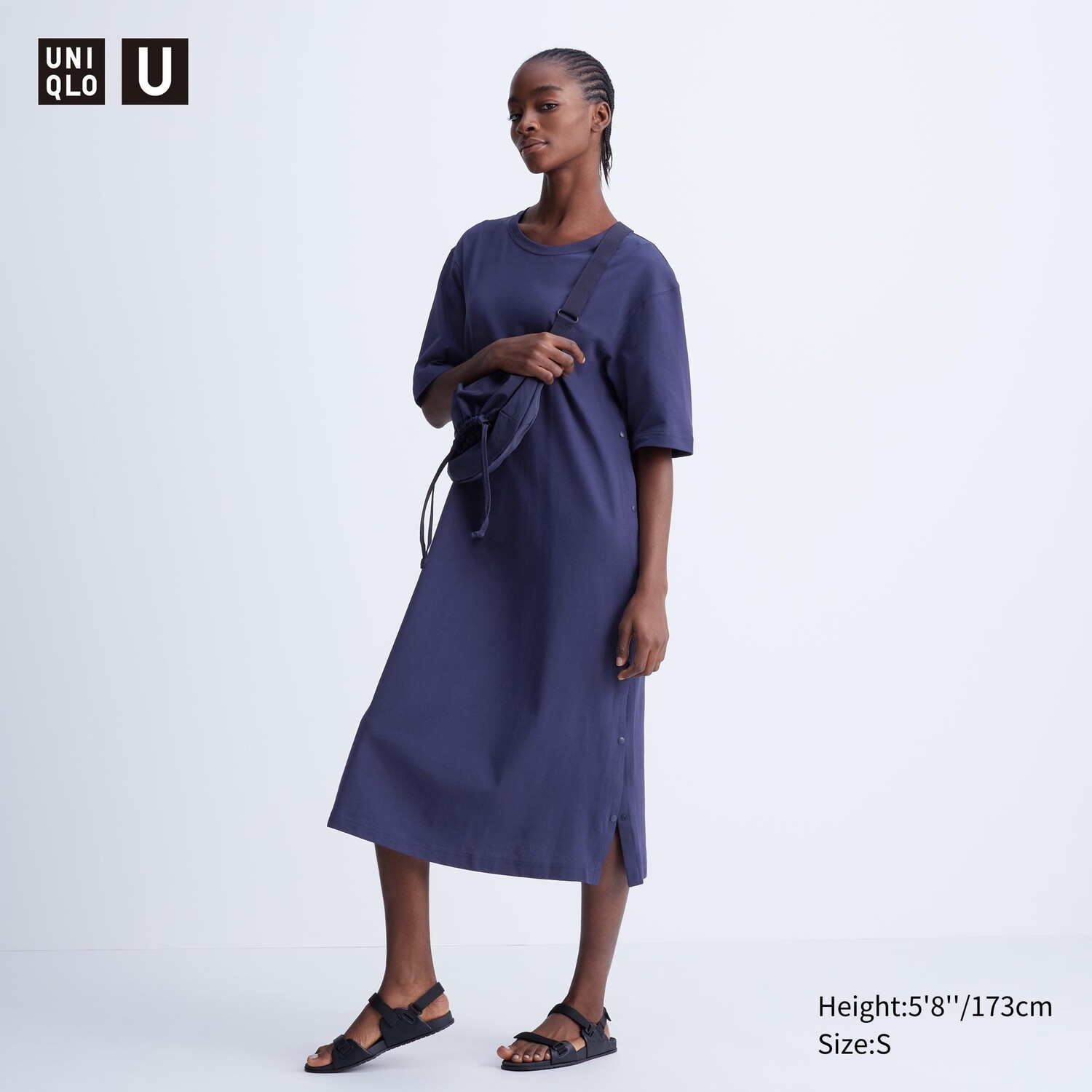 

Платье из хлопка с коротким рукавом UNIQLO, синий