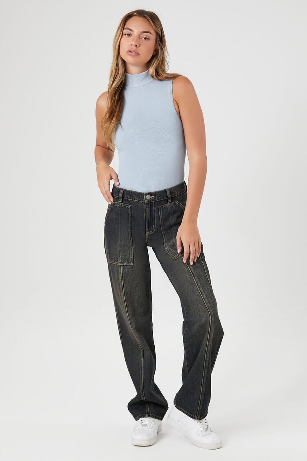 

Джинсы прямого кроя с эффектом потертости Forever 21, деним