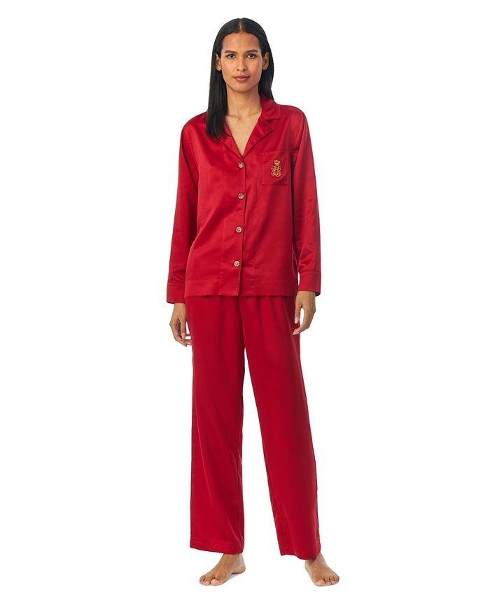 

Женские 2 шт. Атласный пижамный комплект Lauren Ralph Lauren, цвет Red